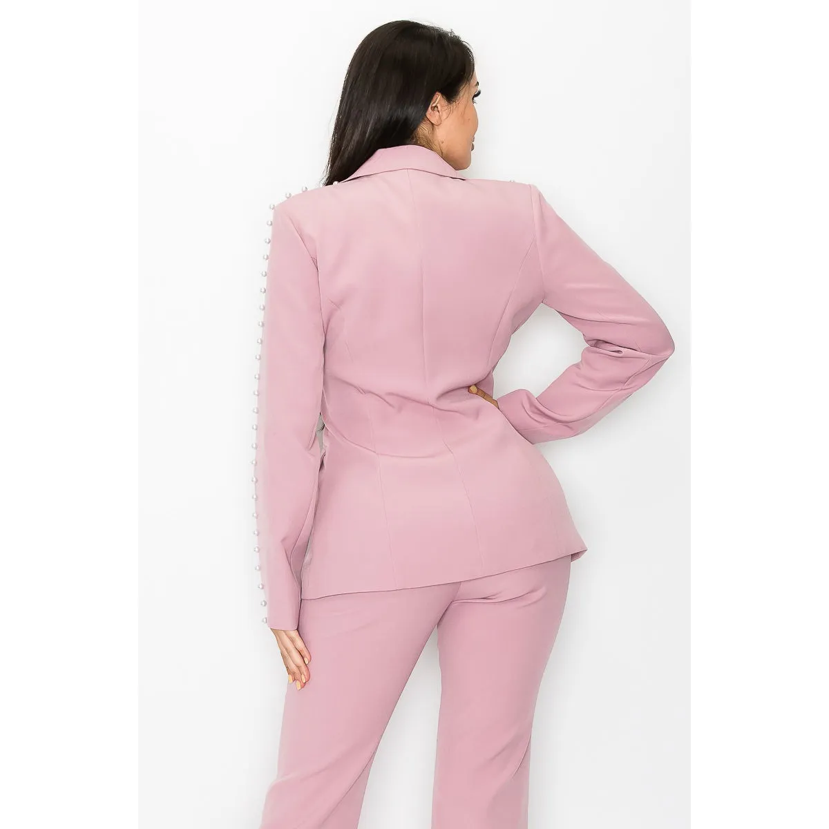 3-Piece Blush Pearl Trim Pantsuit