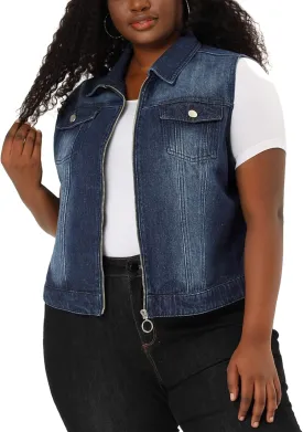 Agnes Orinda Plus Size Denim Vest for Women Sleeveless Zip Up Button Down Waistcoat Jeans Jackets Vests