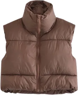 Athlisan Womens Cropped Puffer Vest Zip Up Stand Collar Sleeveless Padded Crop Vests