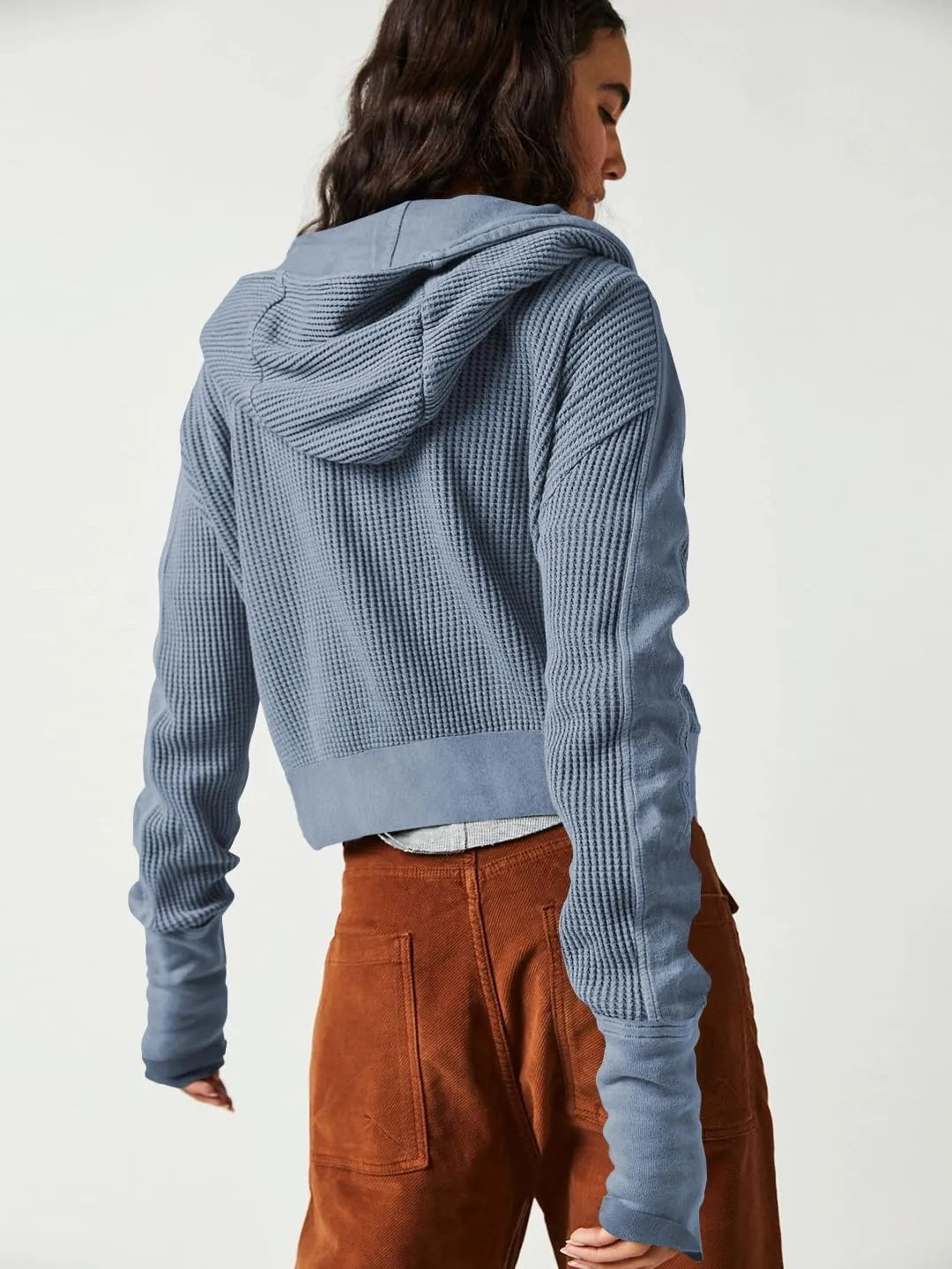 AZUKI Womens Hooded Long Sleeve Fit Activewear - Casual And Stylish Zip-Up Sweatshirt With Waffle Grid Fabric