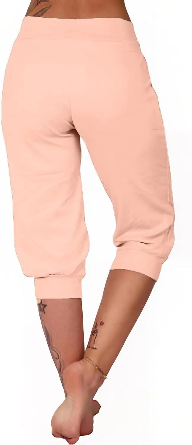 Capri Pants for Women Dressy Casual Capris Sweatpants Drawstring Elastic Waist Joggers Casual Workout Outfits 2025