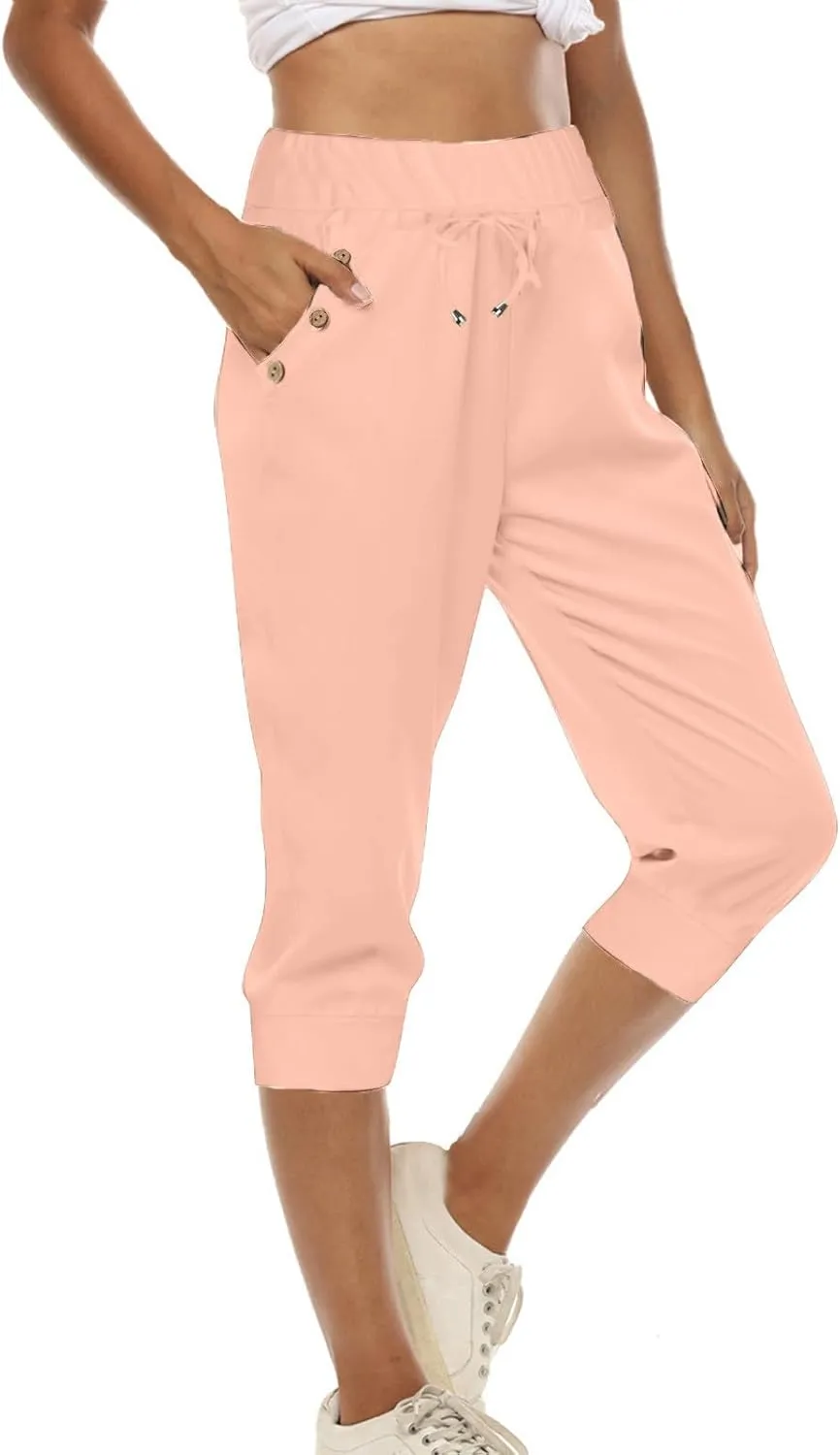 Capri Pants for Women Dressy Casual Capris Sweatpants Drawstring Elastic Waist Joggers Casual Workout Outfits 2025