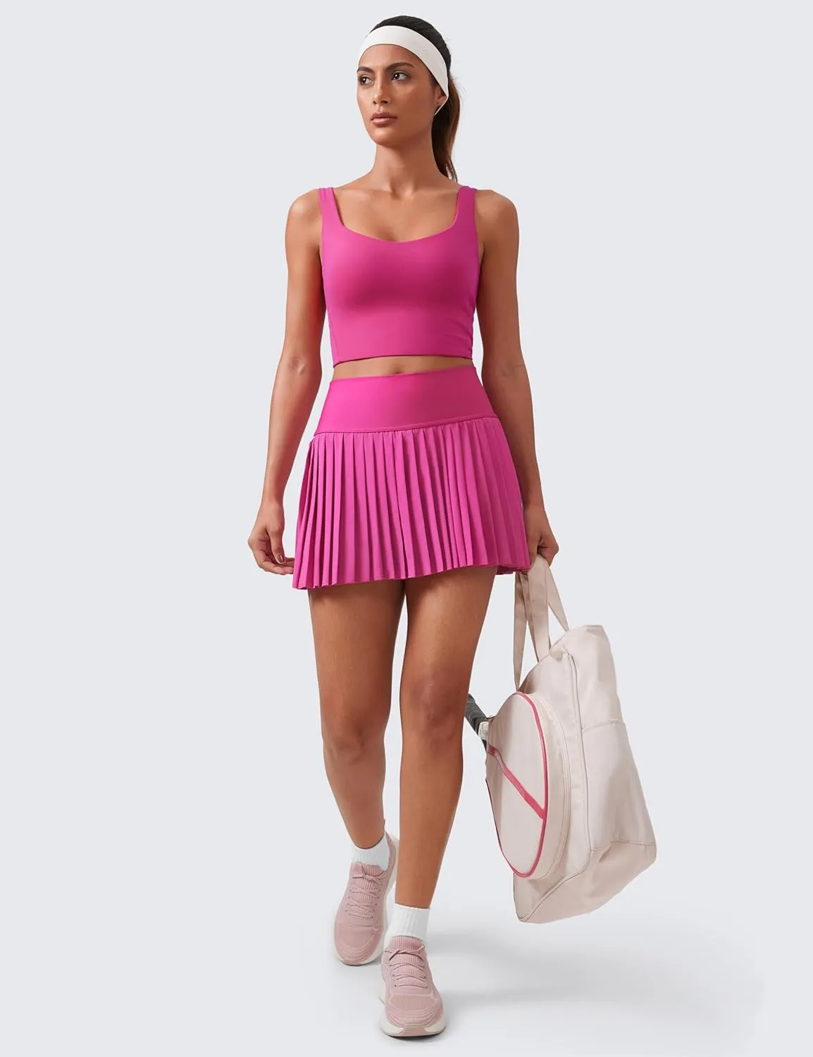 CRZ YOGA Women's High Waisted Pleated Tennis Skirts with Pockets Tummy Control Casual Liner A Line Workout Golf Skorts
