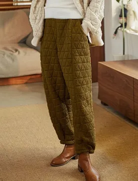 Diamond Padded Elastic Waist Casual Pants  WK88
