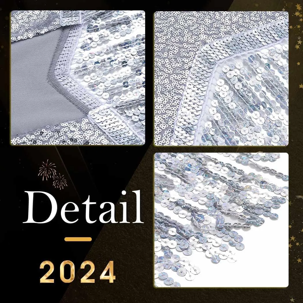 Edary Women's Sequin Fringe Sleeveless Vest Sparkly Tassel Open Front Waistcoat Jackets Glitter Party New Years Vests Coat