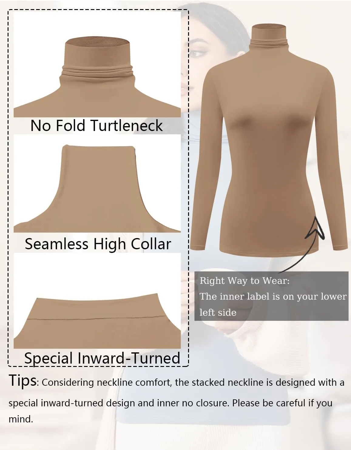 Ekouaer Women's Turtleneck Long Sleeve Shirts Slim Fit Thermal Underwear Tops Lightweight Pullover Tees