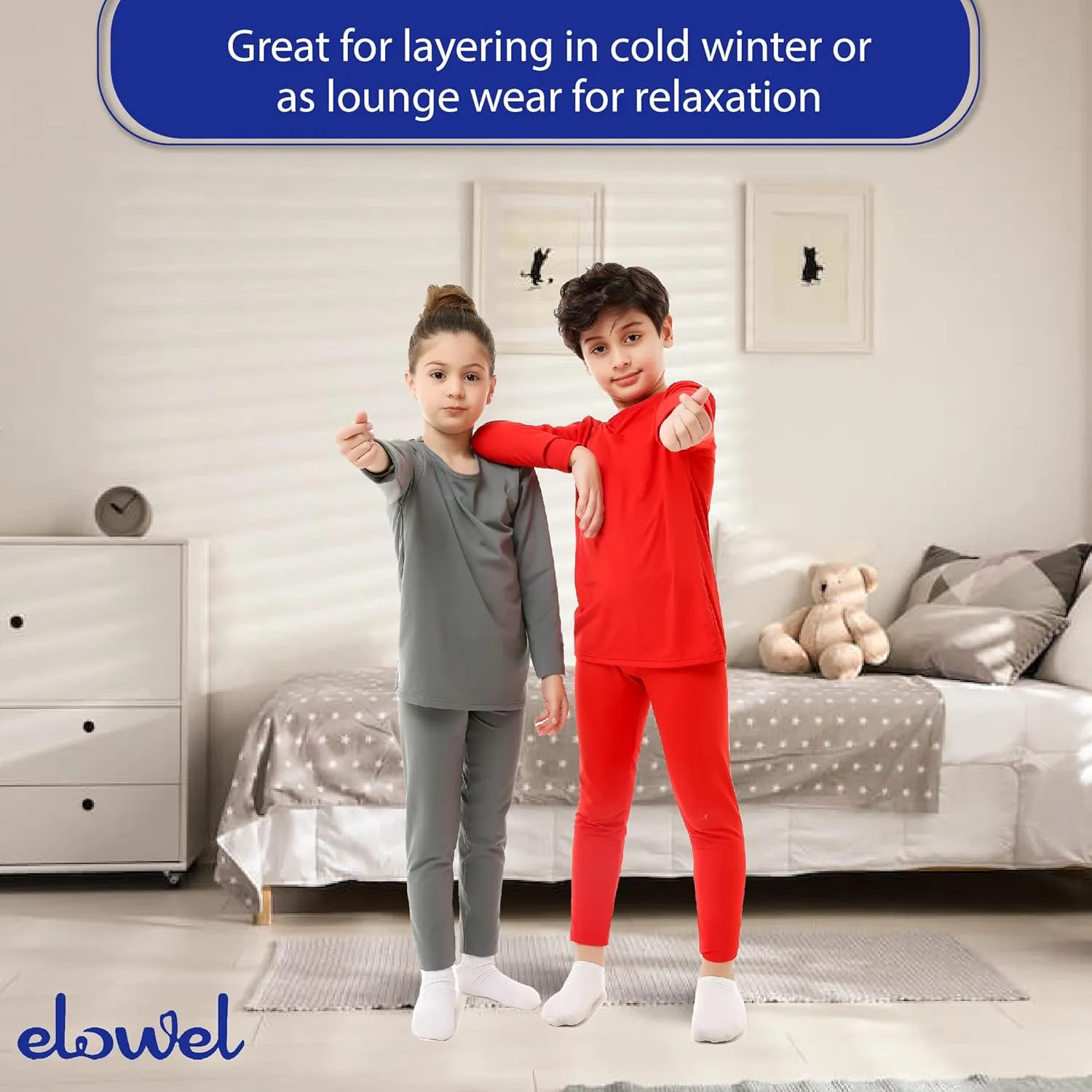 Elowel Girls Thermal Underwear Set  Girls Long Johns Thermal Set  Soft & Cozy Fleece Kids Long Underwear Thermals