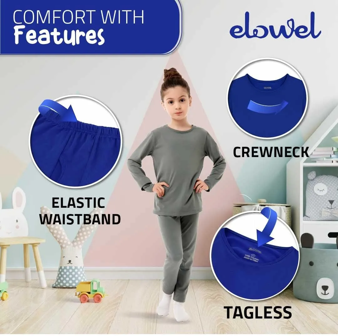 Elowel Girls Thermal Underwear Set  Girls Long Johns Thermal Set  Soft & Cozy Fleece Kids Long Underwear Thermals