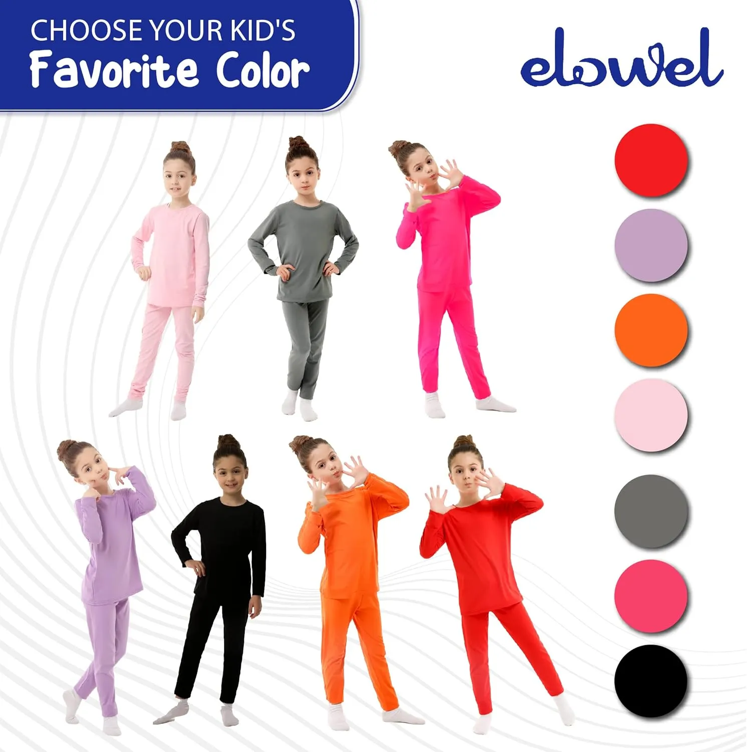 Elowel Girls Thermal Underwear Set  Girls Long Johns Thermal Set  Soft & Cozy Fleece Kids Long Underwear Thermals
