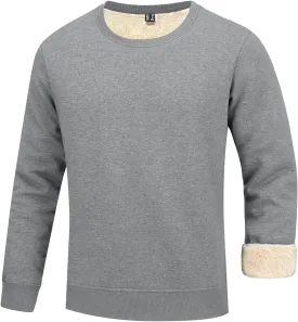 FASKUNOIE Men's Fleece Sweatshirts Warm Sherpa Lined Heavy Thicken Underwear Winter Crewneck Pullover Tops Shirts
