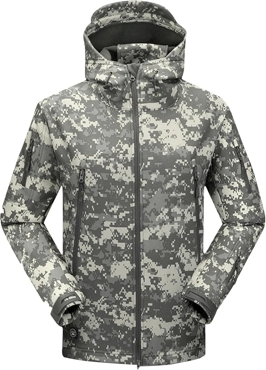 Finelylove Men's Military Tactical Jacket Camo Fleece Lined Softshell Rain Jacket Waterproof Raincoat for Hunting Hiking