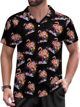Flamingo Watercolor Mens Polo Shirts Short Sleeve Mesh Gym T-Shirt Summer Tee Top