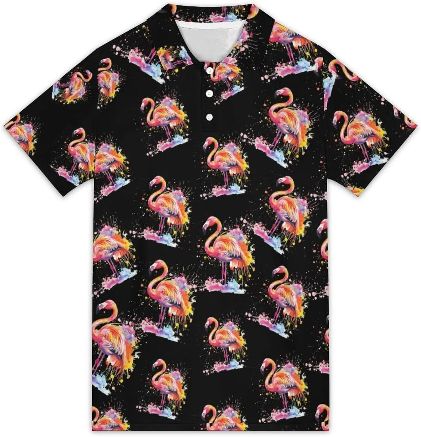 Flamingo Watercolor Mens Polo Shirts Short Sleeve Mesh Gym T-Shirt Summer Tee Top