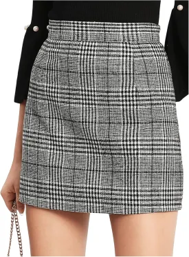 Floerns Women's Plaid High Waist Bodycon Mini Skirt
