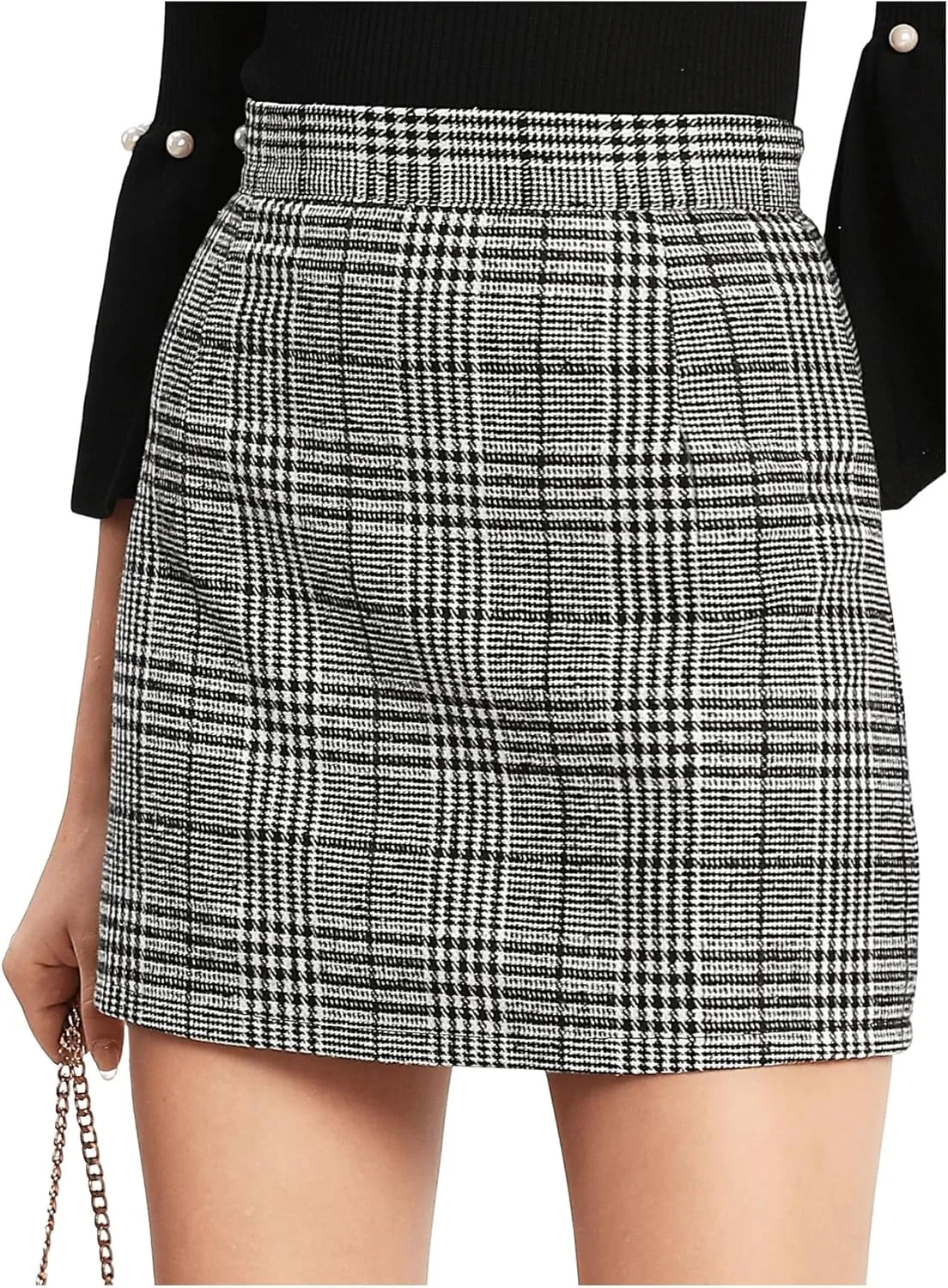 Floerns Women's Plaid High Waist Bodycon Mini Skirt