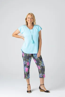 Floral Print Denim Capri Pants