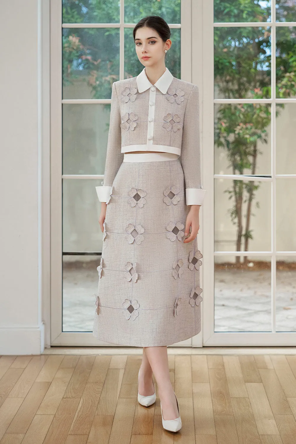 Giana A-line High Waist Polycotton Midi Skirt