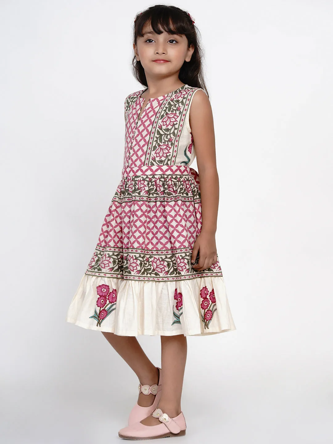 Girls Multicoloured Printed Fit And Flare Dress