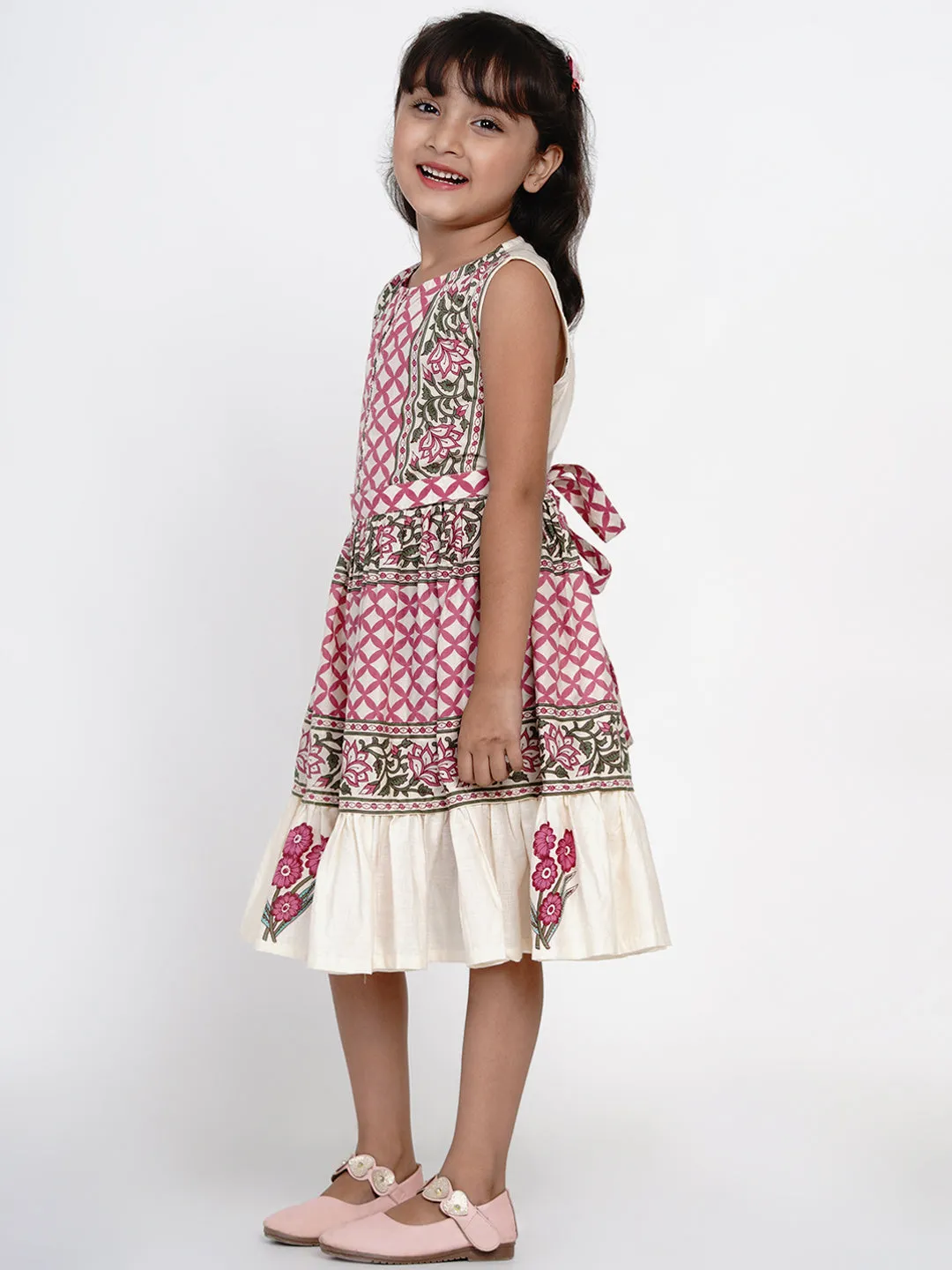 Girls Multicoloured Printed Fit And Flare Dress
