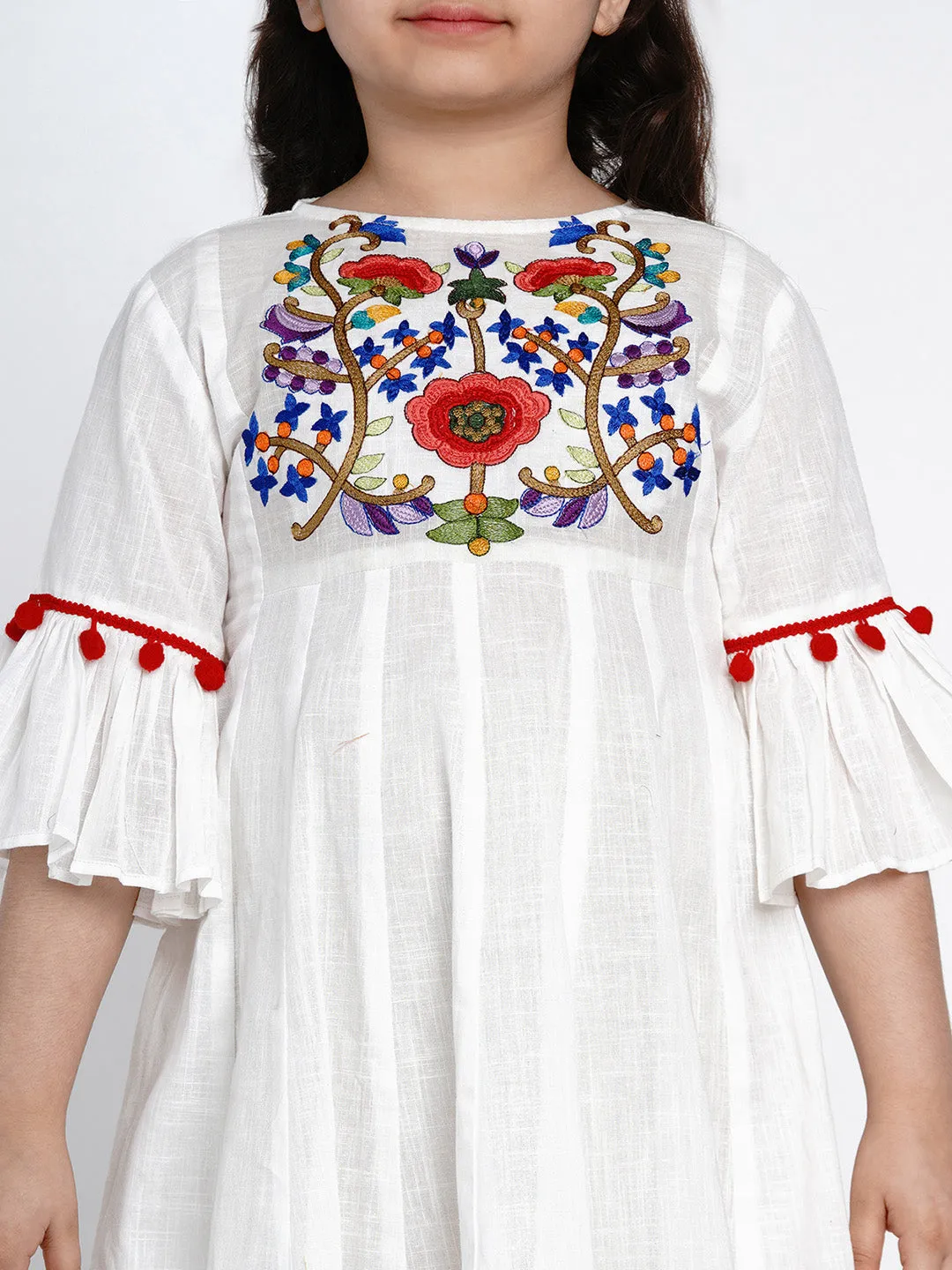 Girls Off-White Self Design Fit and Flare Dress