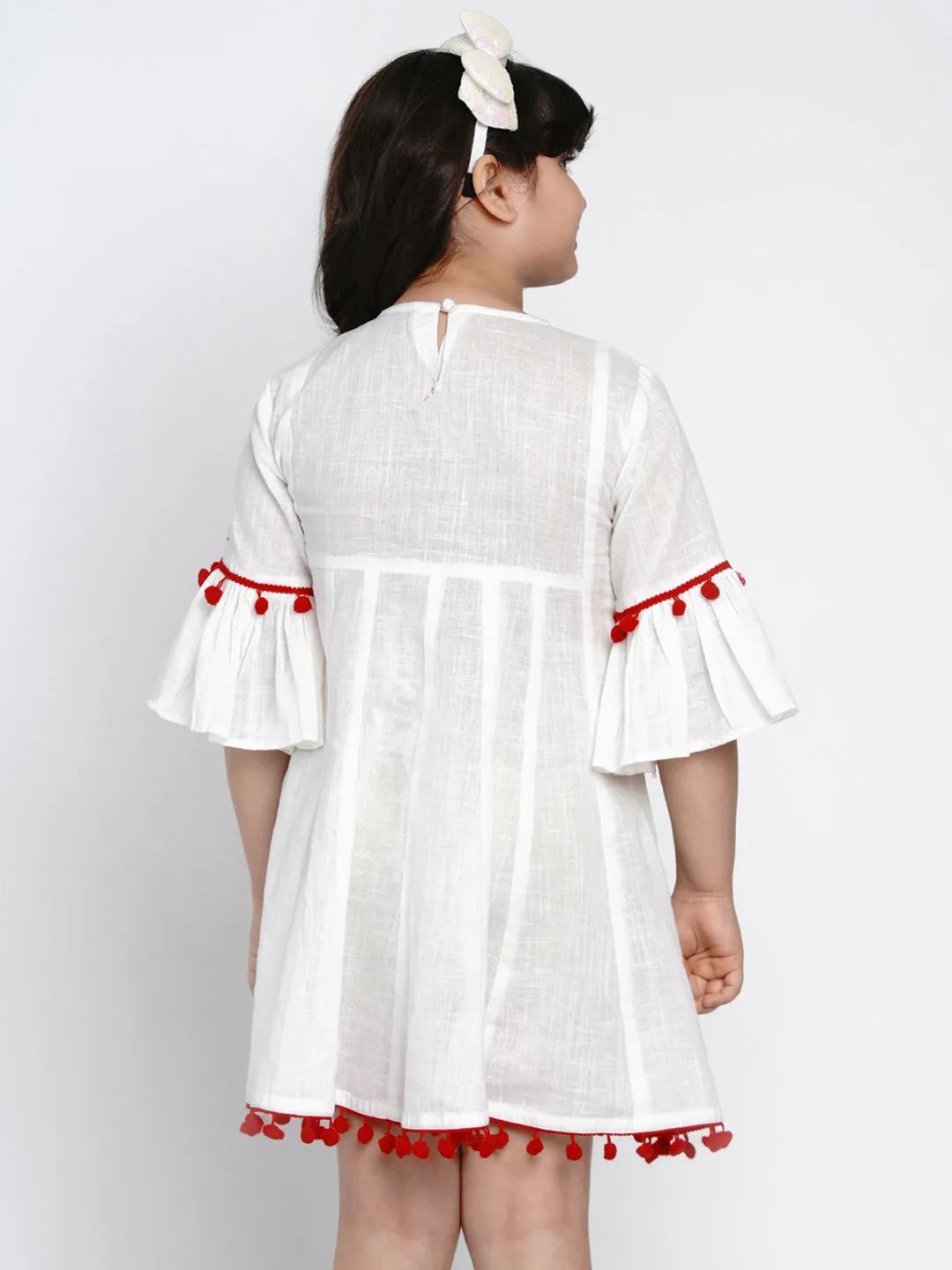 Girls Off-White Self Design Fit and Flare Dress