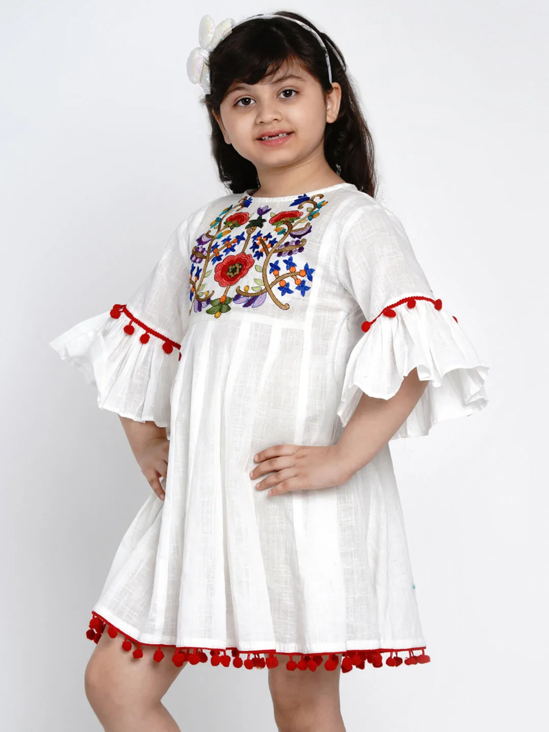 Girls Off-White Self Design Fit and Flare Dress