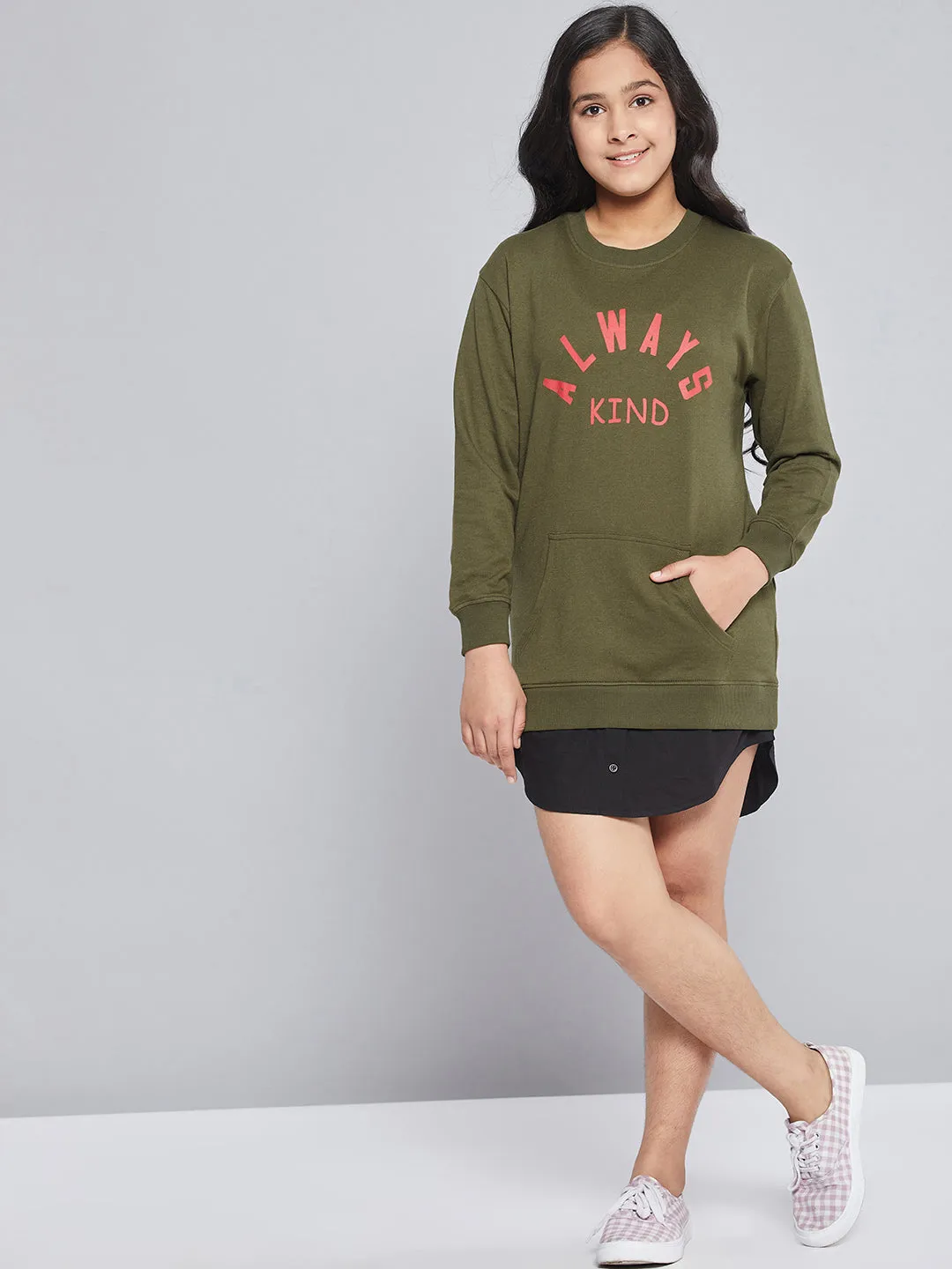Girls Olive Terry Always Kind Sweat Dress