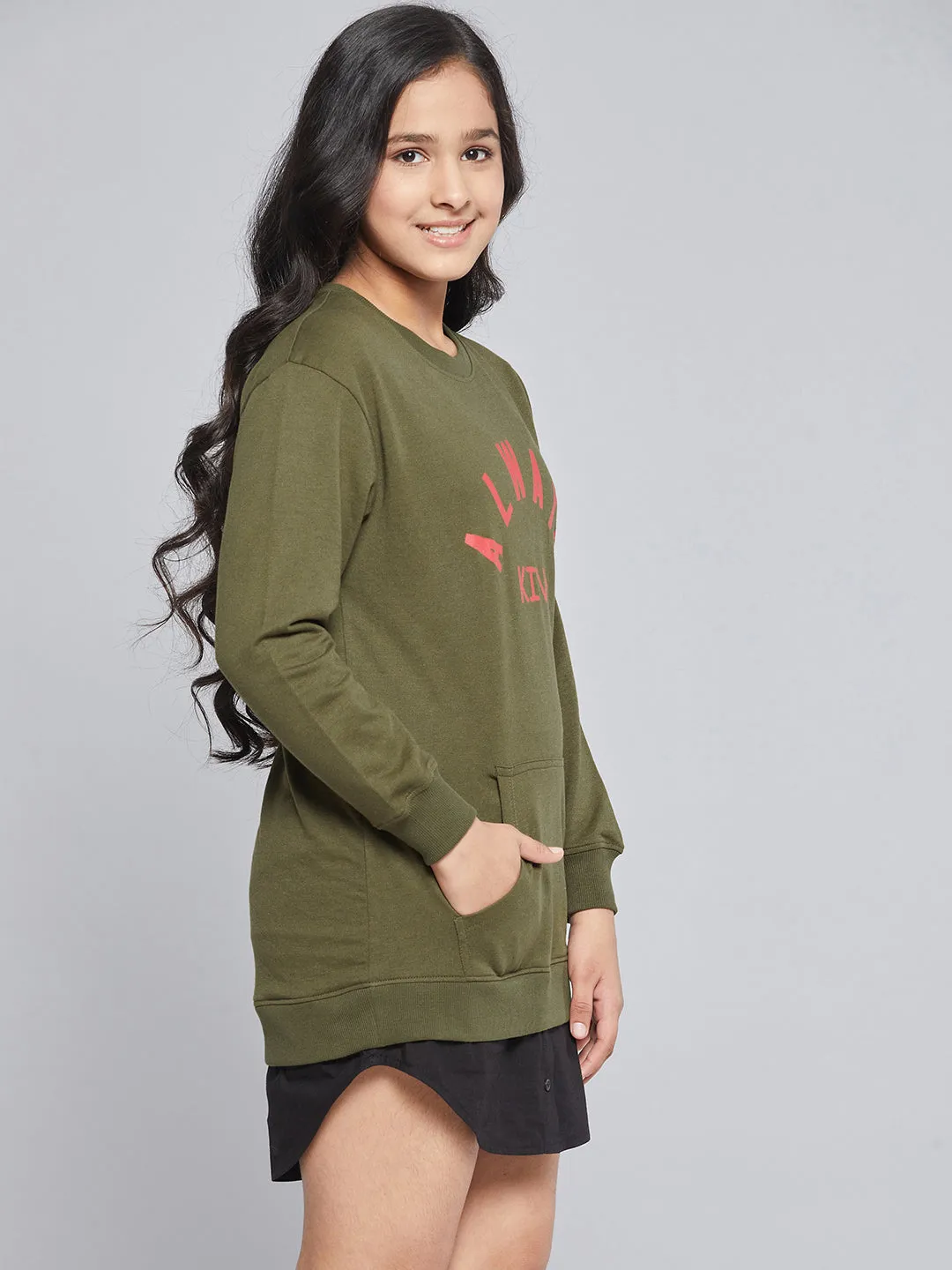 Girls Olive Terry Always Kind Sweat Dress
