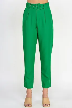 Green High Waist Pants With Belt Detail