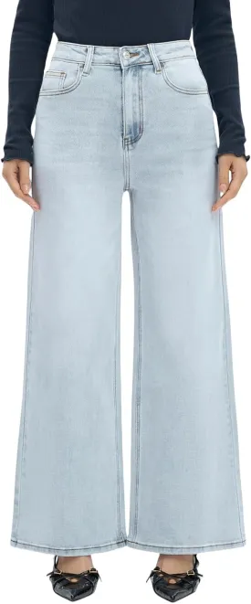 High Waist Stretchy Wide Leg Jeans for Women Basic Straight Denim Pants Raw Hem Underwear Trouser