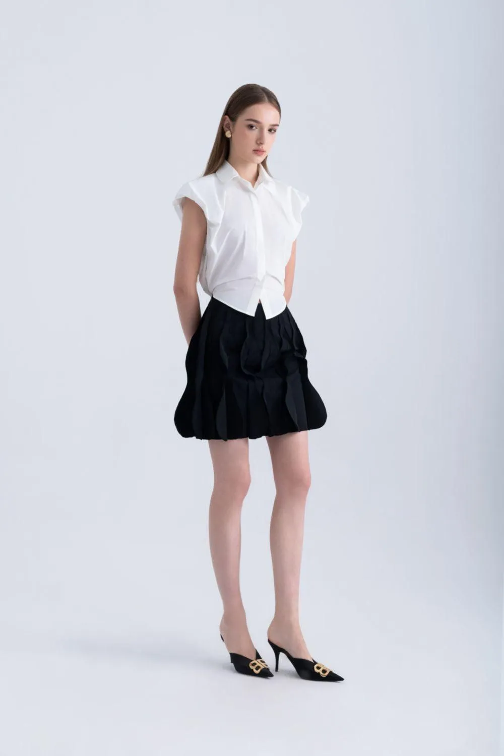 Junic A-line High Waist Silk Mini Skirt