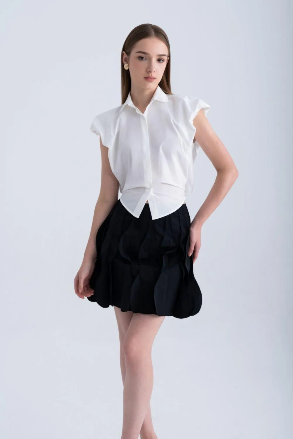 Junic A-line High Waist Silk Mini Skirt