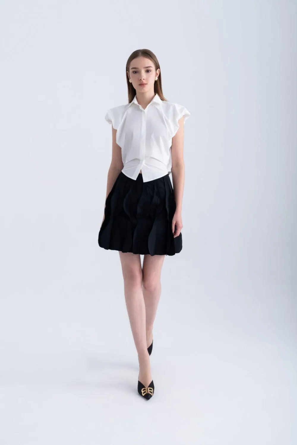 Junic A-line High Waist Silk Mini Skirt