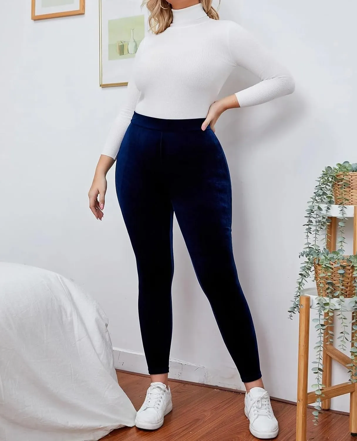 Kedera Women's High Waist Velvet Elastic Leggings Velvet Warm Yoga Pants Buttery Soft Velour Leggings