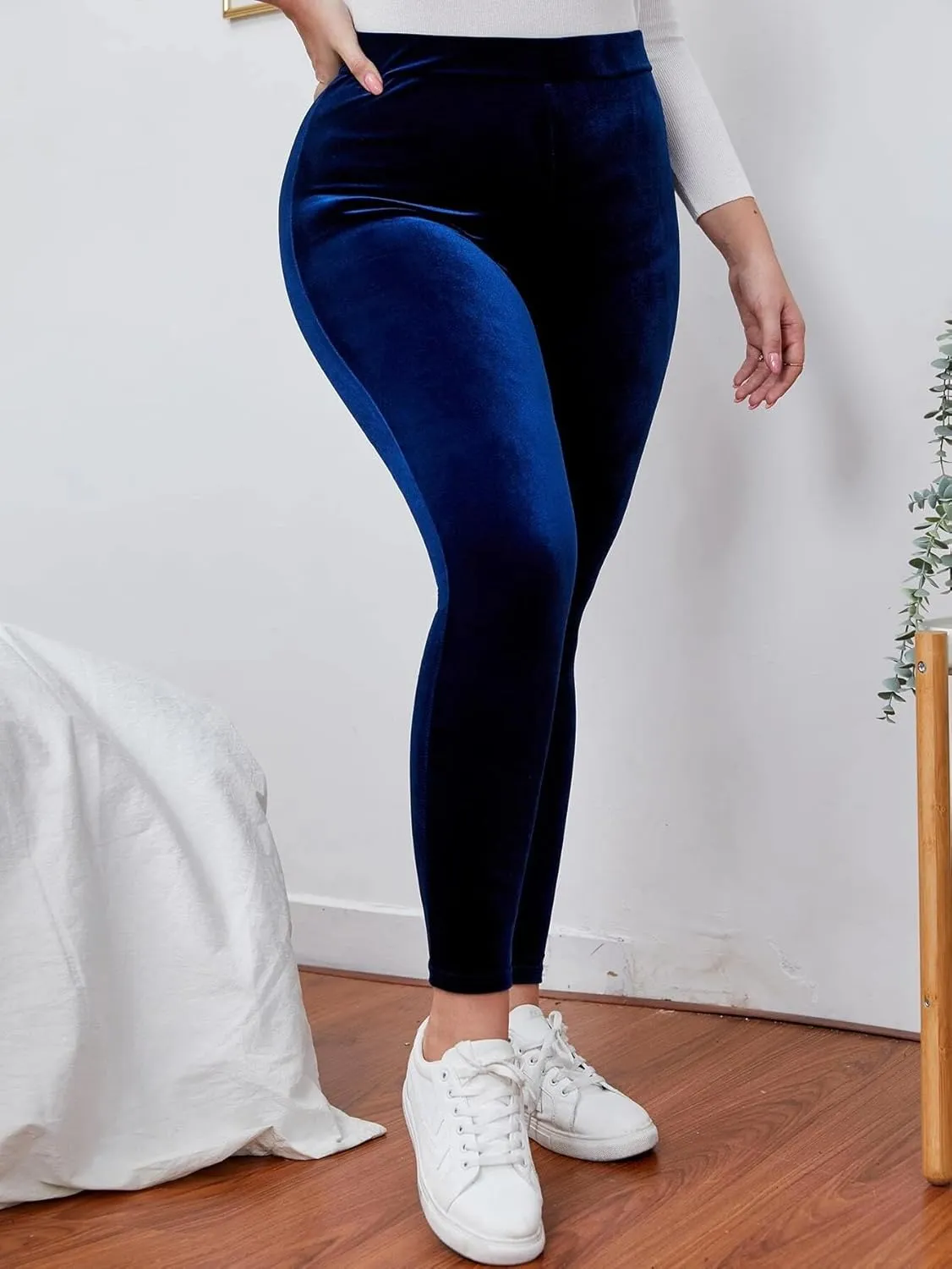Kedera Women's High Waist Velvet Elastic Leggings Velvet Warm Yoga Pants Buttery Soft Velour Leggings