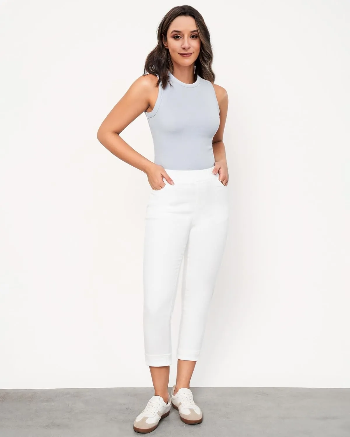 LookbookStore Capri Jeans for Women High Waisted Pull On Elastic Wasit Stretchy Denim Capris Jeggings Summer Jeans Pants