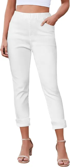 LookbookStore Capri Jeans for Women High Waisted Pull On Elastic Wasit Stretchy Denim Capris Jeggings Summer Jeans Pants