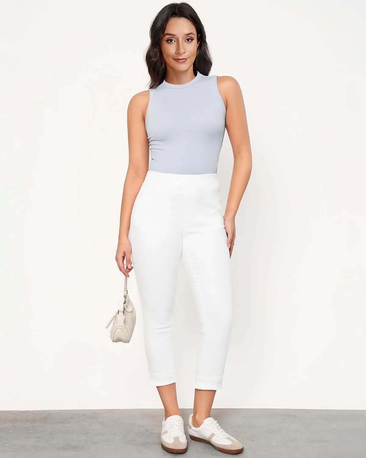 LookbookStore Capri Jeans for Women High Waisted Pull On Elastic Wasit Stretchy Denim Capris Jeggings Summer Jeans Pants