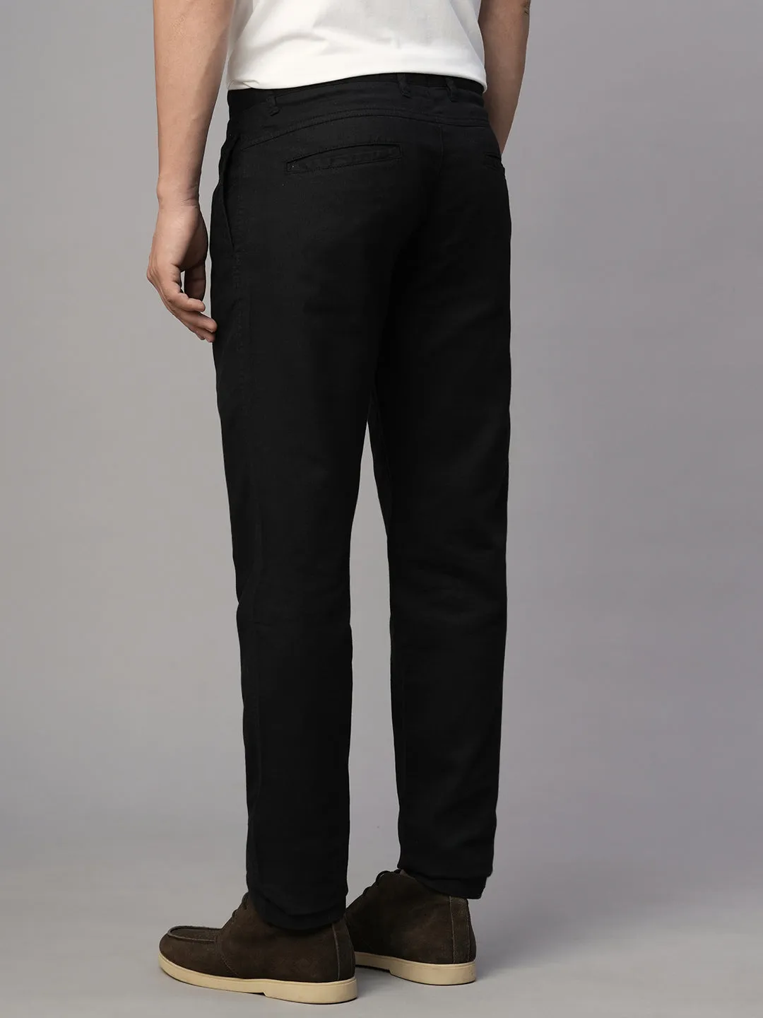 Men's Black Cotton Linen Slim Fit Pant