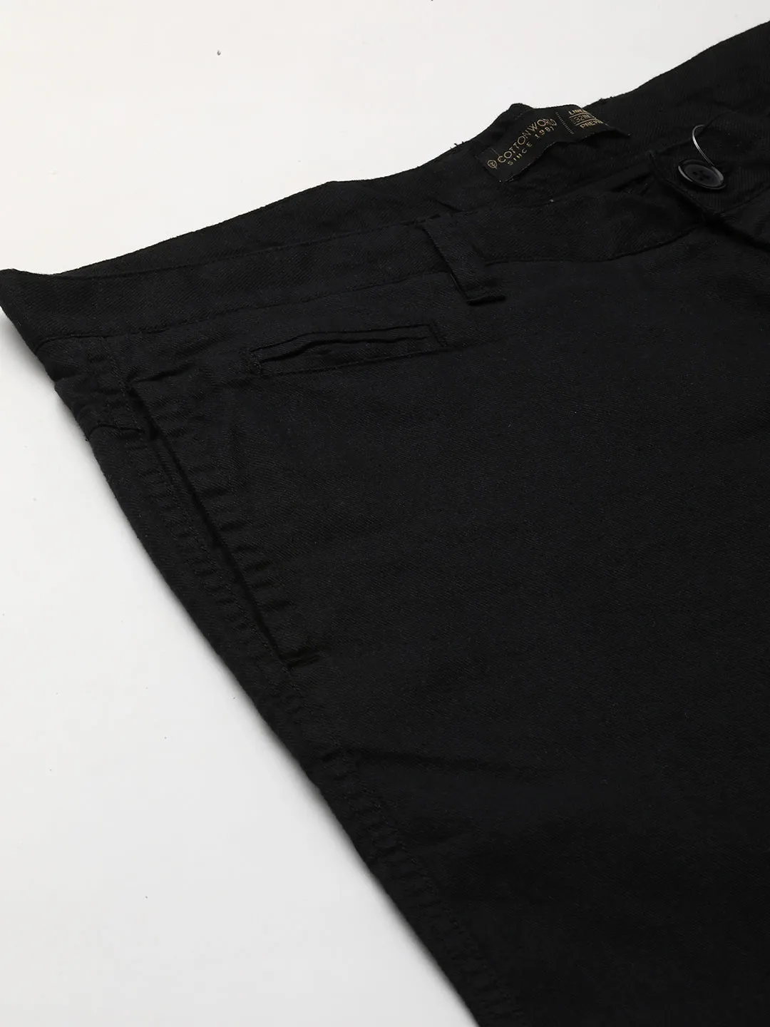 Men's Black Cotton Linen Slim Fit Pant