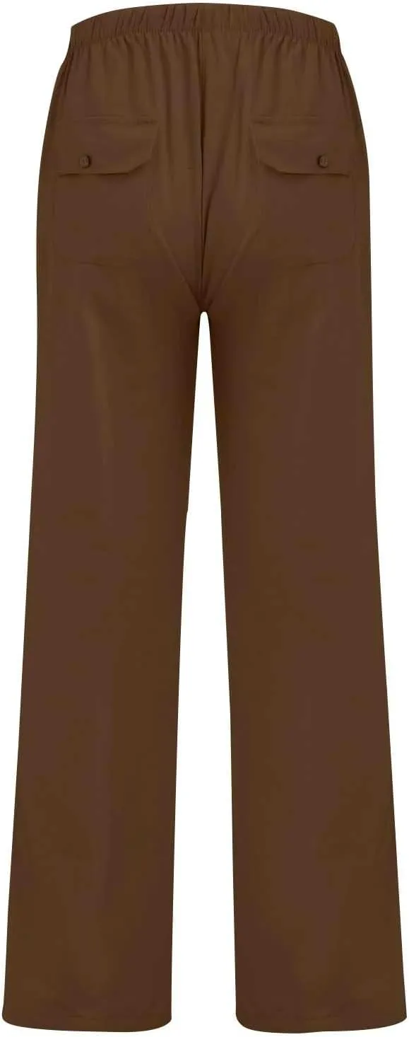 Mens Casual Cotton Linen Pants Elastic Waist Linen Pants Drawstring Summer Beach Yoga Soft Trouser