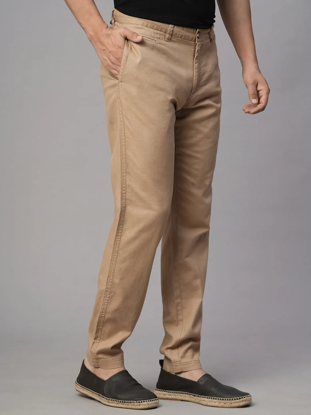 Men's Khaki Cotton Linen Slim Fit Pant