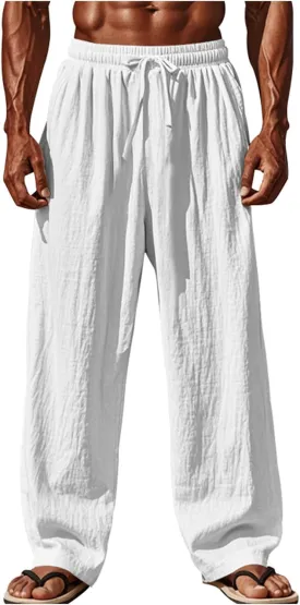 Mens Straight Loose Baggy Lightweight Lace Up Elastic Casual Yoga Sweatpants Travel Lounge Beach Trousers Pants