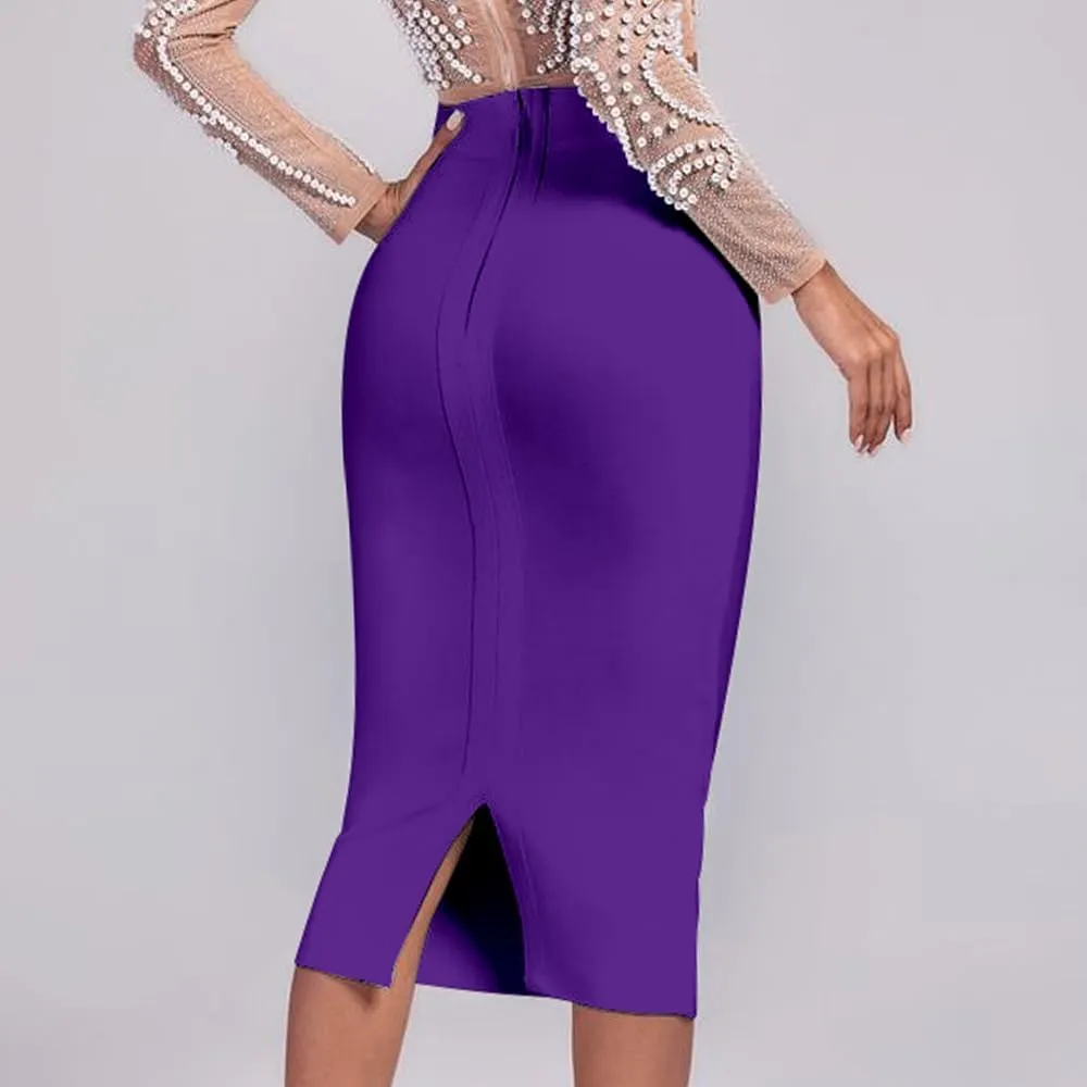 Midi Bandage Skirt Back Split High Waist Bandage Pencil Skirt