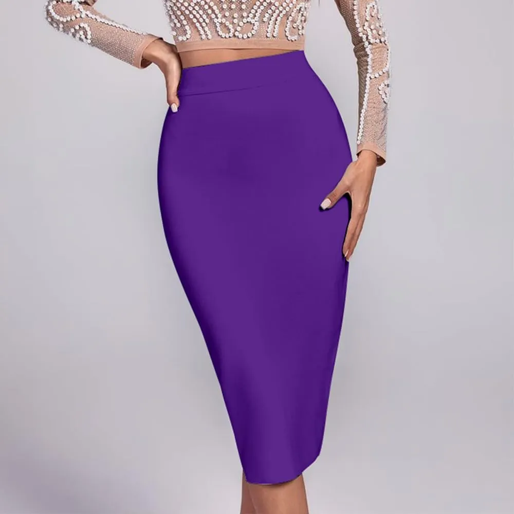 Midi Bandage Skirt Back Split High Waist Bandage Pencil Skirt
