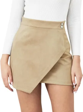 Mini Skirt for Women Elastic High Waist Bodycon Wrap Skirt Silky Smooth Stretchy Suede Skirt