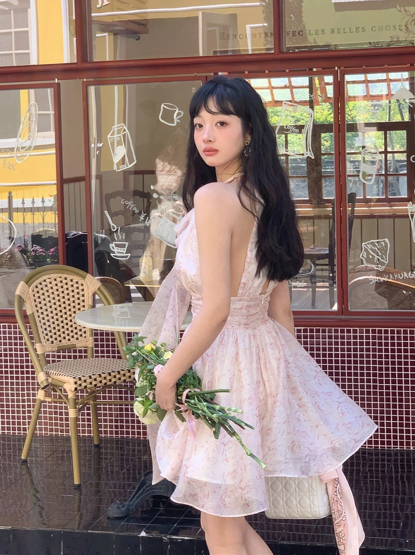 [Mummy Cat] Rose Mist Floral Short Dress