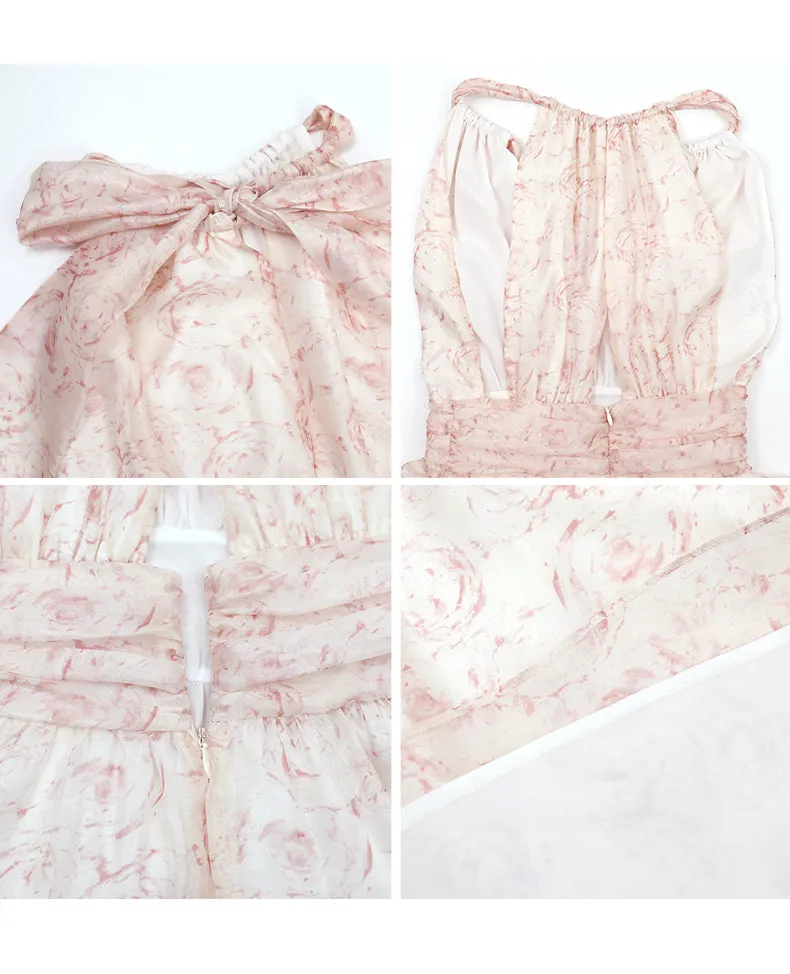 [Mummy Cat] Rose Mist Floral Short Dress