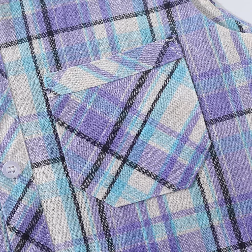 Noomelfish Girls Plaid Sleeveless Button Down Shirt Tie Knot Blouse Tank Tops (5-12 Years)