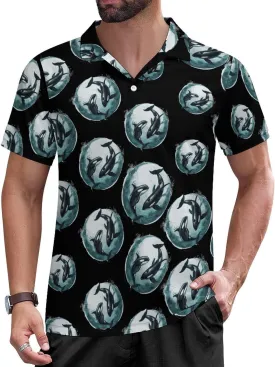 Orca Whale Mens Polo Shirts Short Sleeve Mesh Gym T-Shirt Summer Tee Top